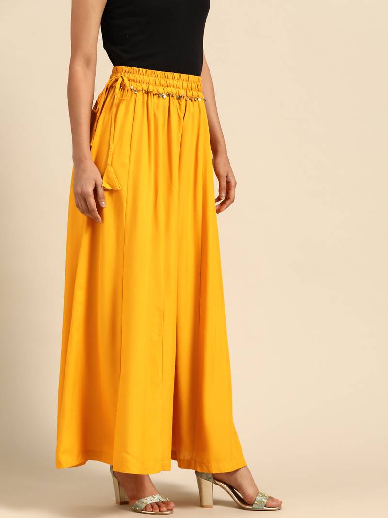 Tag 7 Mustard rayon double flared palazzo