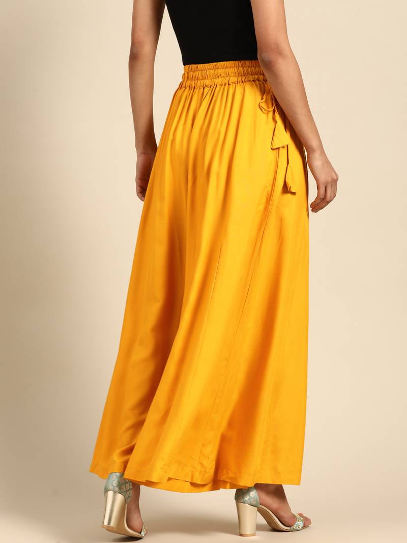 Tag 7 Mustard rayon double flared palazzo