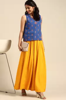 Tag 7 Mustard rayon double flared palazzo