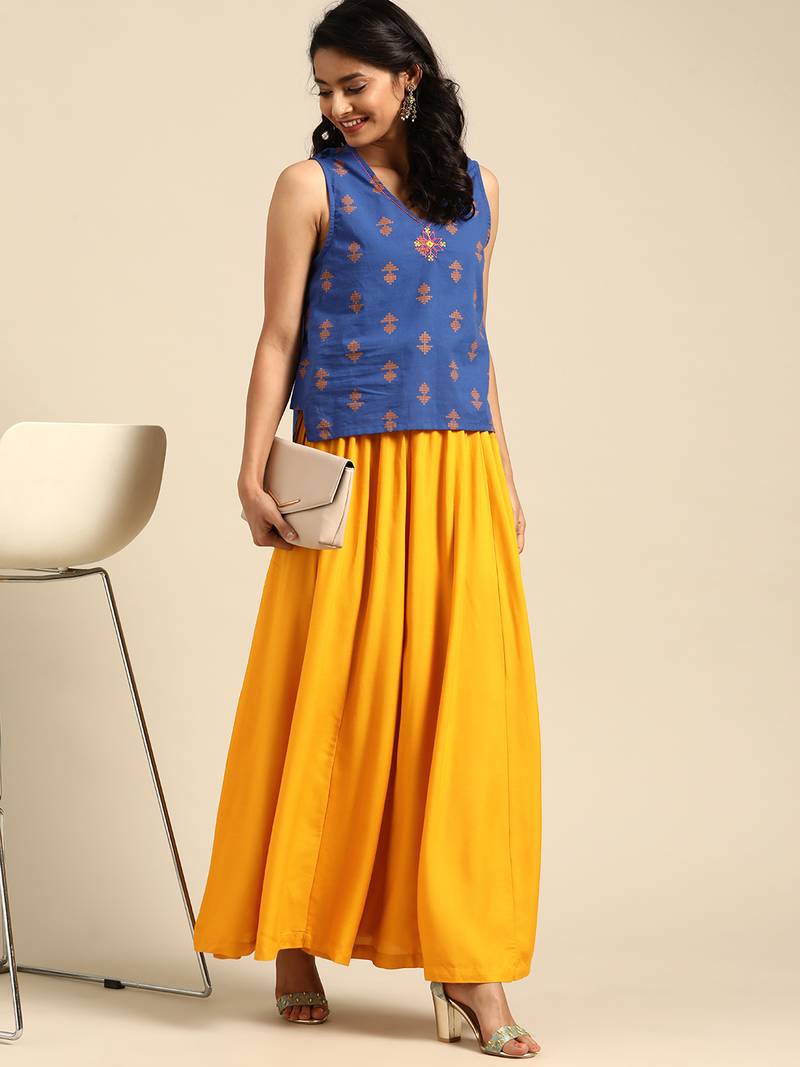 Tag 7 Mustard rayon double flared palazzo