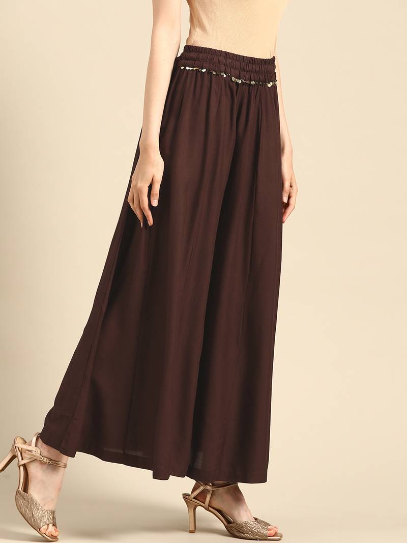 Tag 7 Brown rayon double flared palazzo
