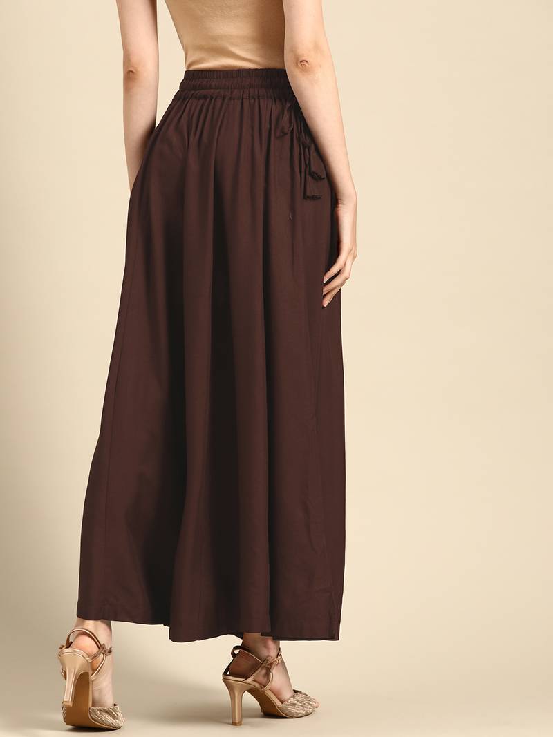 Tag 7 Brown rayon double flared palazzo