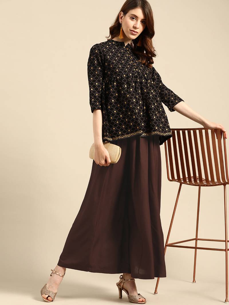 Tag 7 Brown rayon double flared palazzo