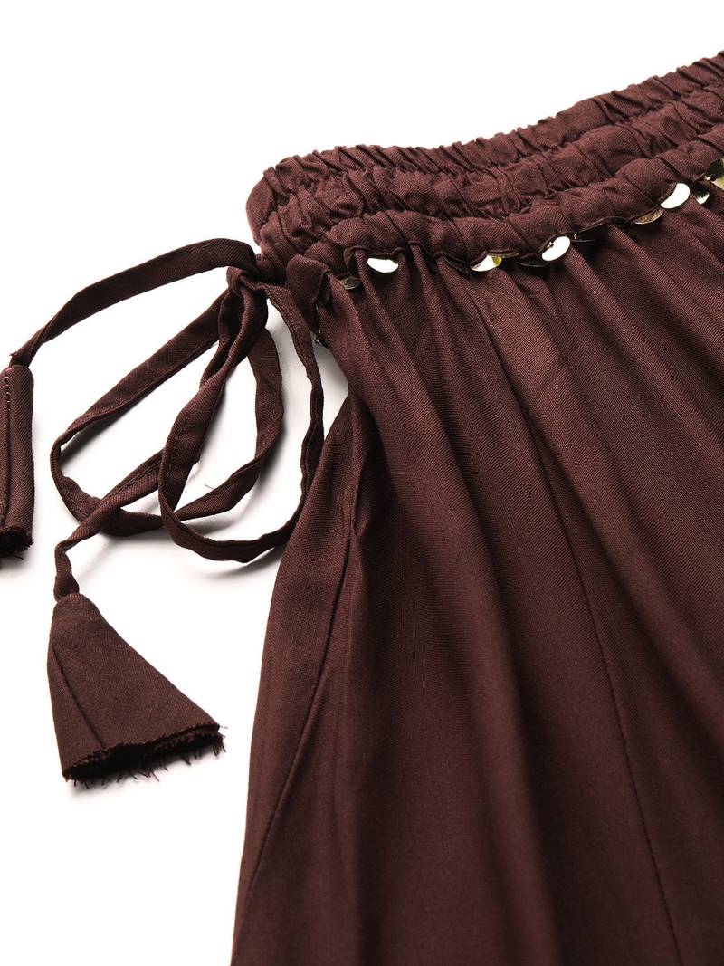 Tag 7 Brown rayon double flared palazzo