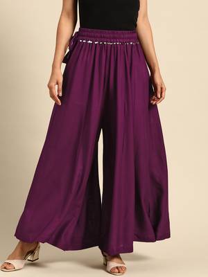 Tag 7 Purple rayon double flared palazzo 1