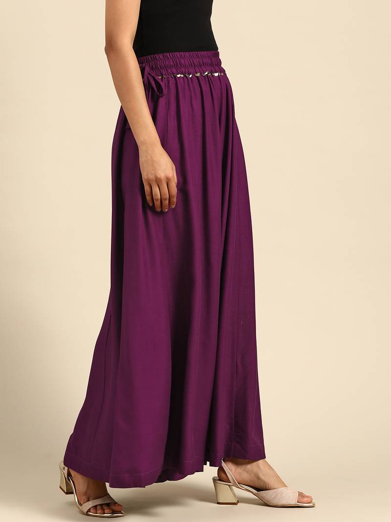 Tag 7 Purple rayon double flared palazzo