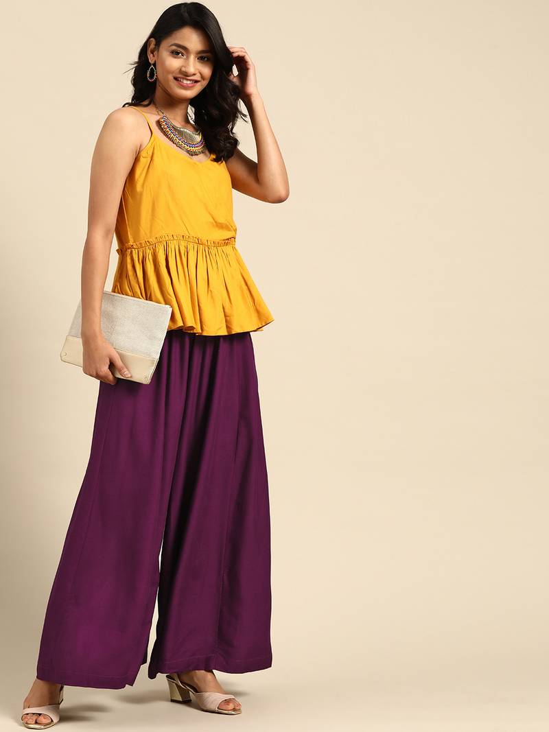 Tag 7 Purple rayon double flared palazzo