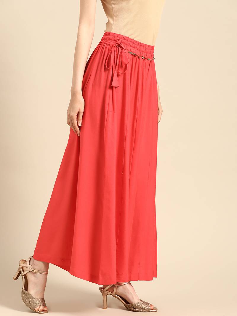 Tag 7 Coral Pink rayon double flared palazzo