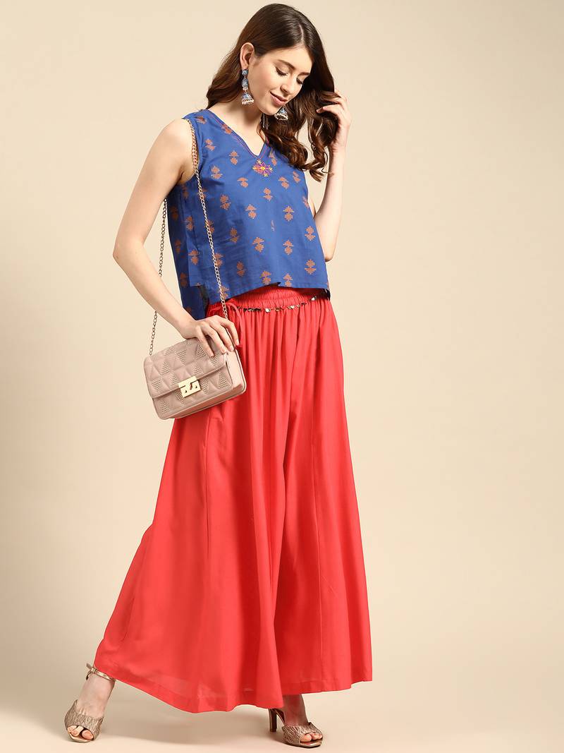 Tag 7 Coral Pink rayon double flared palazzo