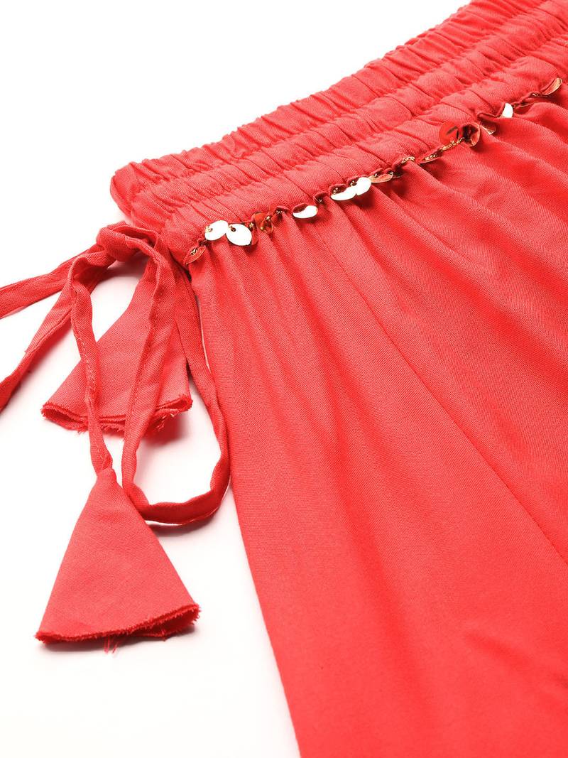 Tag 7 Coral Pink rayon double flared palazzo