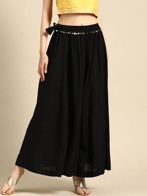 Tag 7 Black rayon double flared palazzo 1