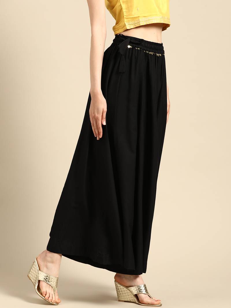 Tag 7 Black rayon double flared palazzo