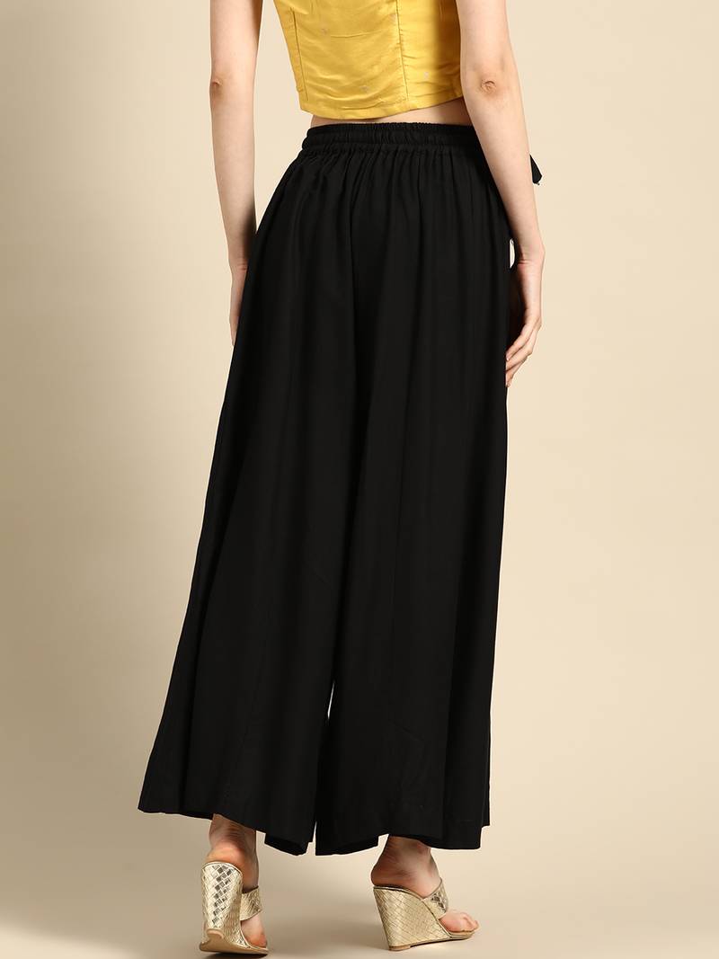 Tag 7 Black rayon double flared palazzo