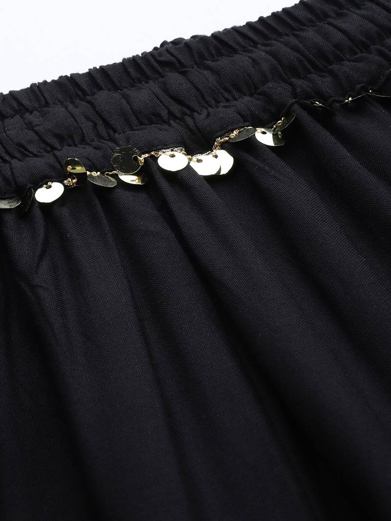 Tag 7 Black rayon double flared palazzo