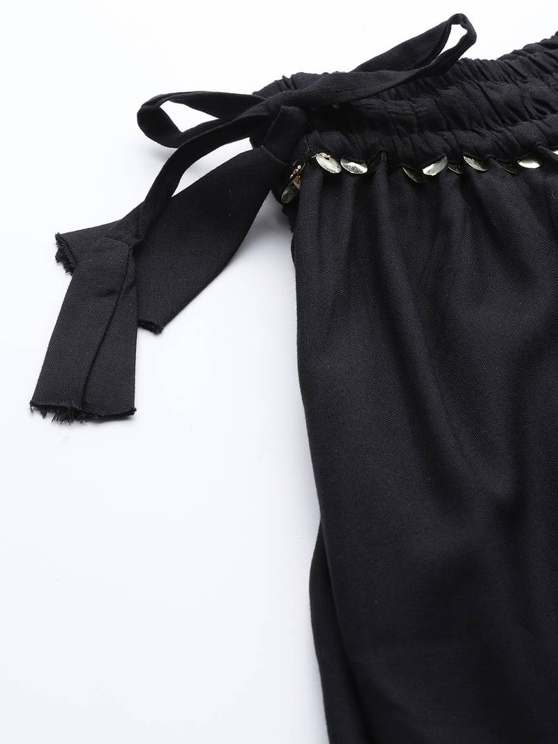 Tag 7 Black rayon double flared palazzo