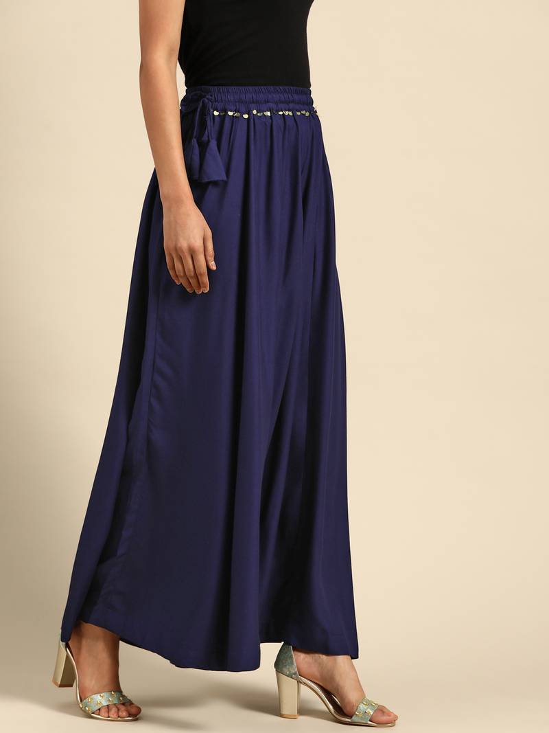 Tag 7 Navy Blue rayon double flared palazzo