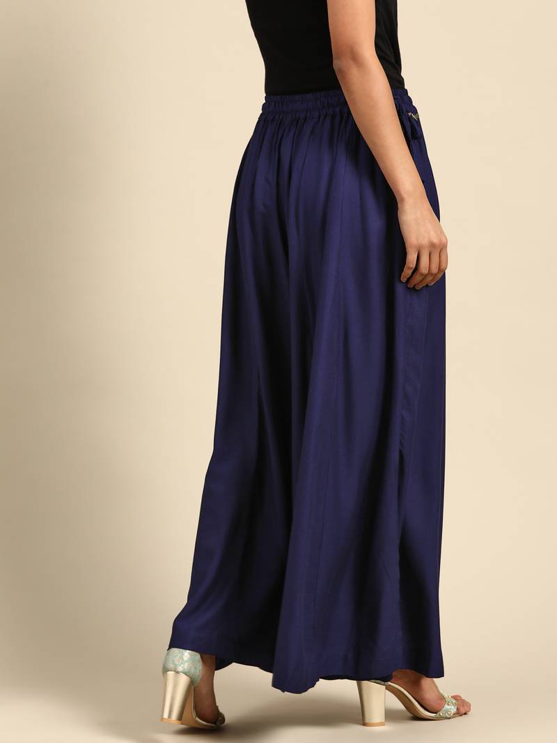 Tag 7 Navy Blue rayon double flared palazzo