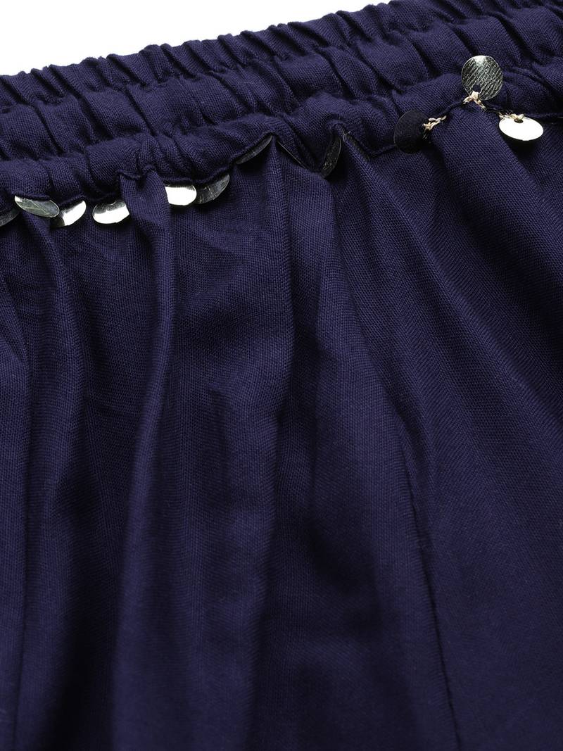 Tag 7 Navy Blue rayon double flared palazzo
