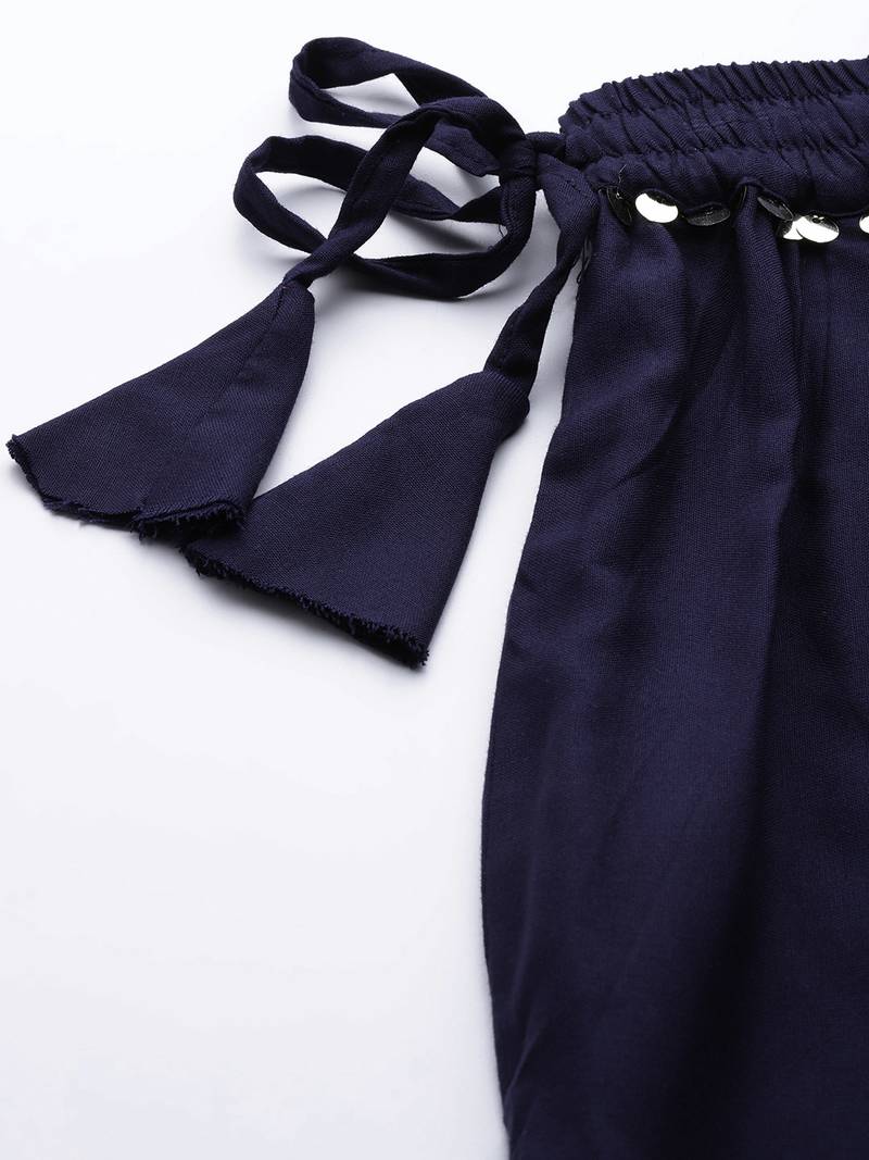 Tag 7 Navy Blue rayon double flared palazzo