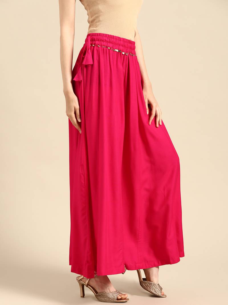 Tag 7 Pink rayon double flared palazzo