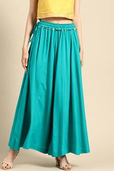 Tag 7 Turquoise Blue rayon double flared palazzo