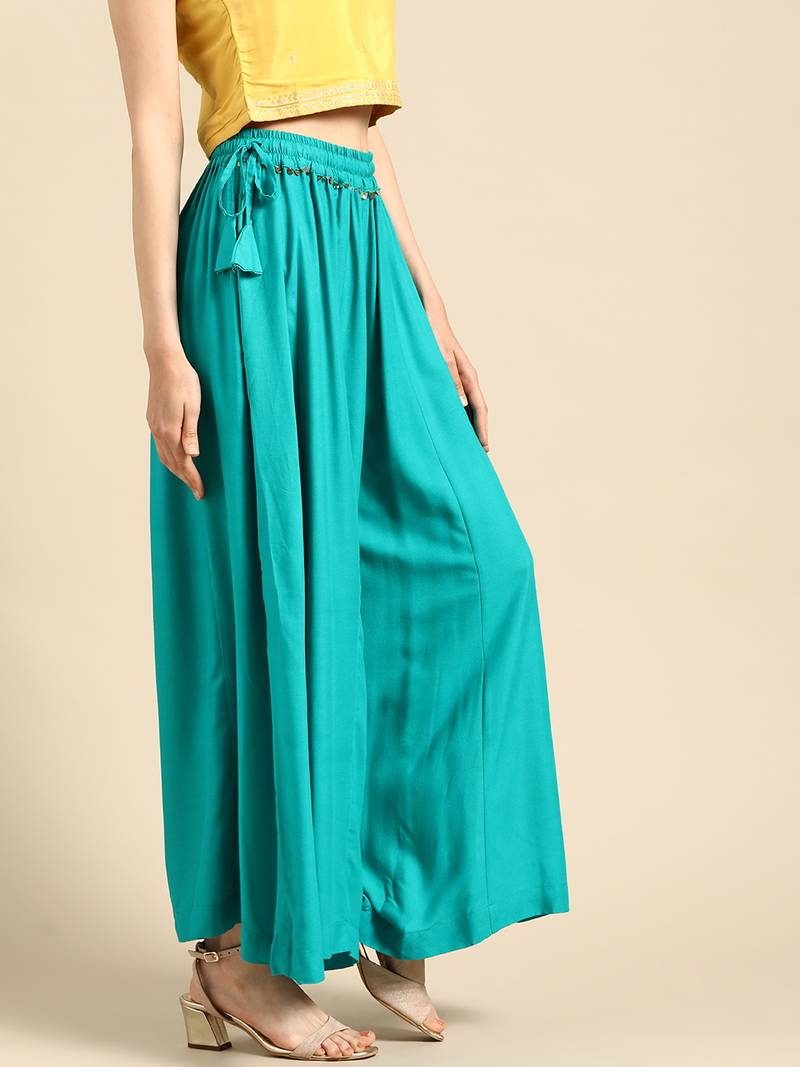 Tag 7 Turquoise Blue rayon double flared palazzo