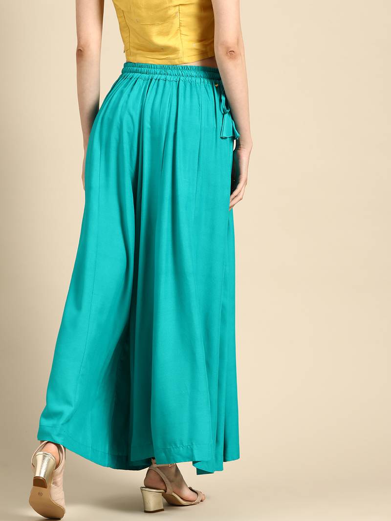 Tag 7 Turquoise Blue rayon double flared palazzo