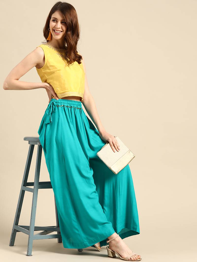 Tag 7 Turquoise Blue rayon double flared palazzo