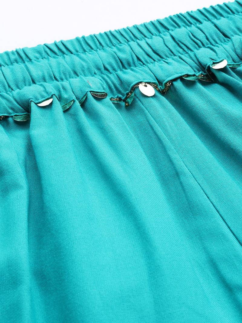 Tag 7 Turquoise Blue rayon double flared palazzo