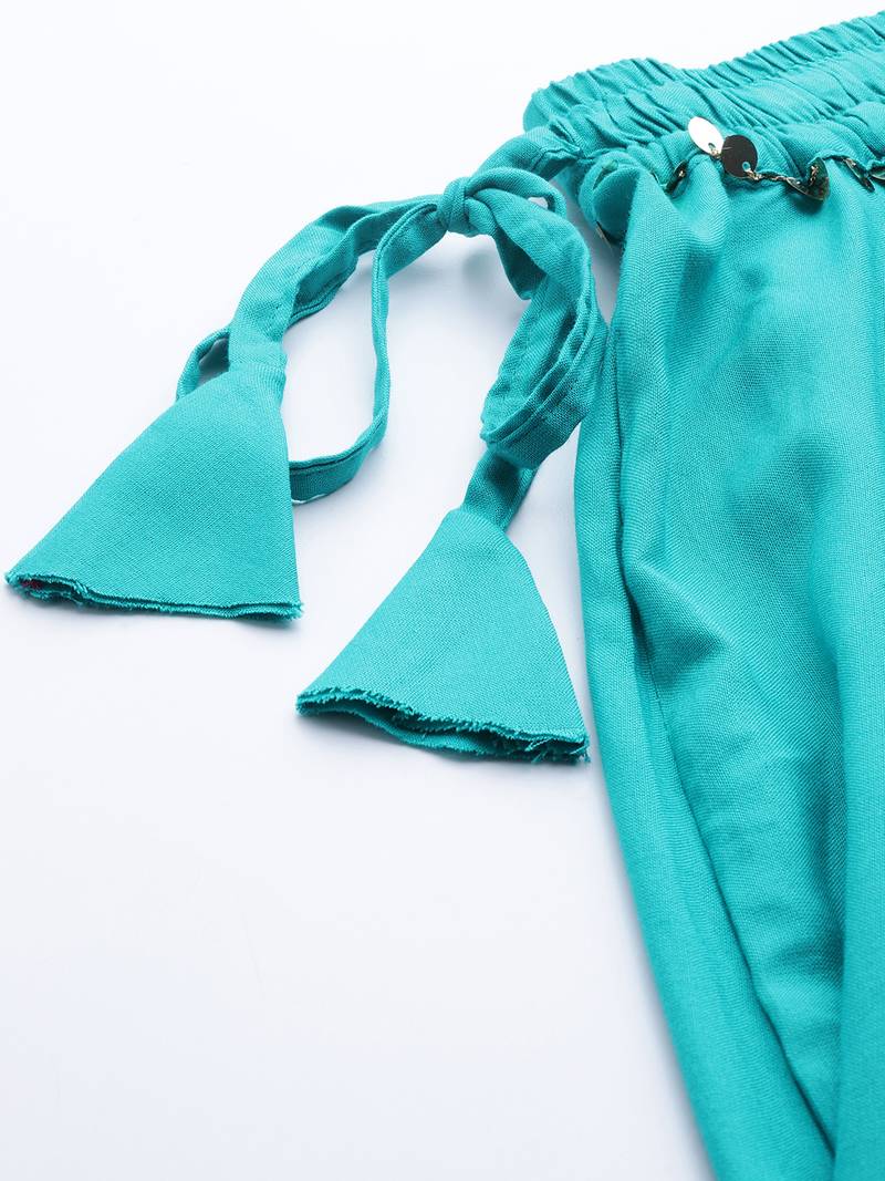 Tag 7 Turquoise Blue rayon double flared palazzo