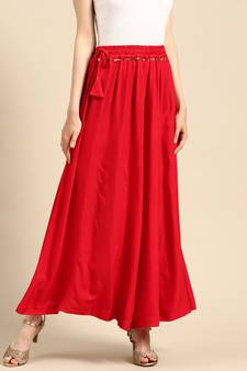 Tag 7 Red rayon double flared palazzo