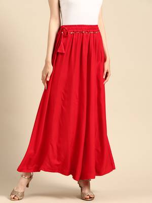 Tag 7 Red rayon double flared palazzo 1