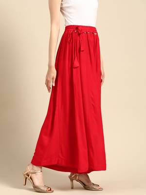 Tag 7 Red rayon double flared palazzo 2