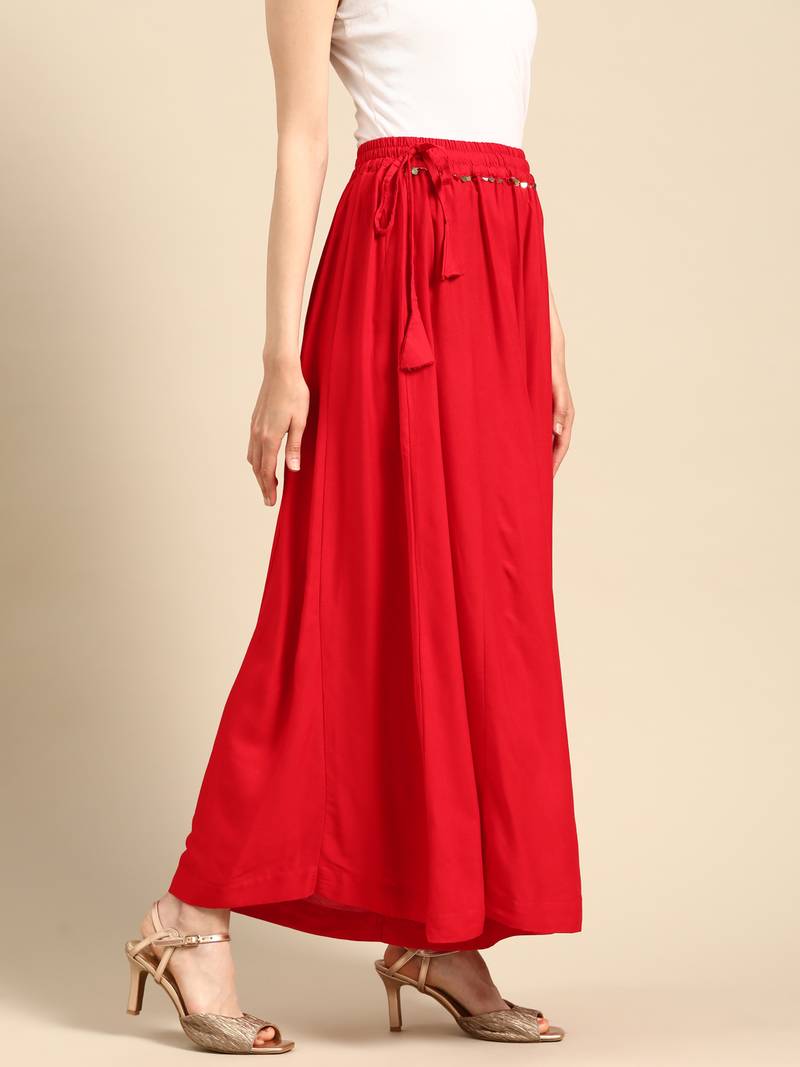 Tag 7 Red rayon double flared palazzo