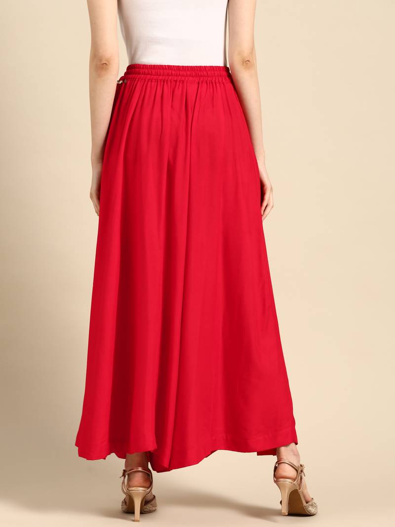 Tag 7 Red rayon double flared palazzo