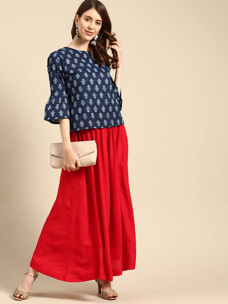 Tag 7 Red rayon double flared palazzo