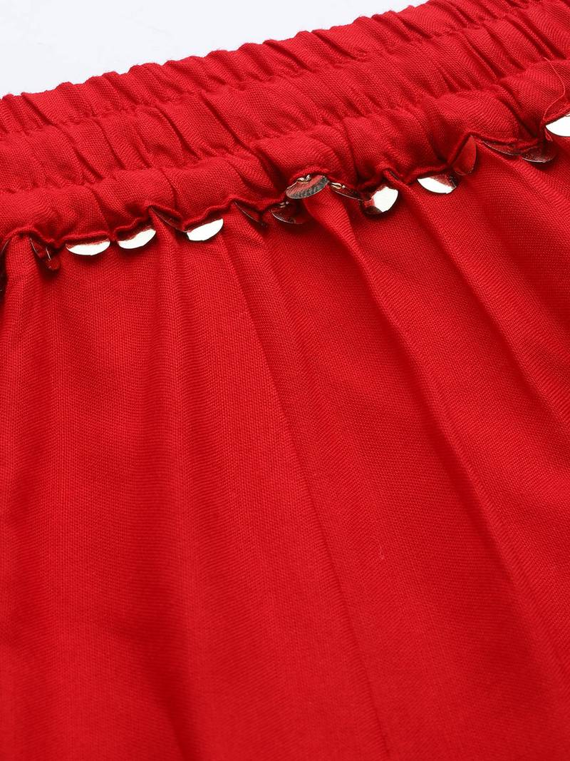 Tag 7 Red rayon double flared palazzo