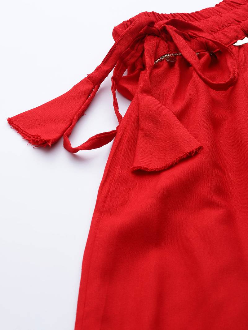 Tag 7 Red rayon double flared palazzo