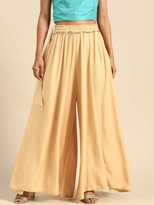 Tag 7 Beige rayon double flared palazzo 1