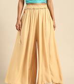 Tag 7 Beige rayon double flared palazzo