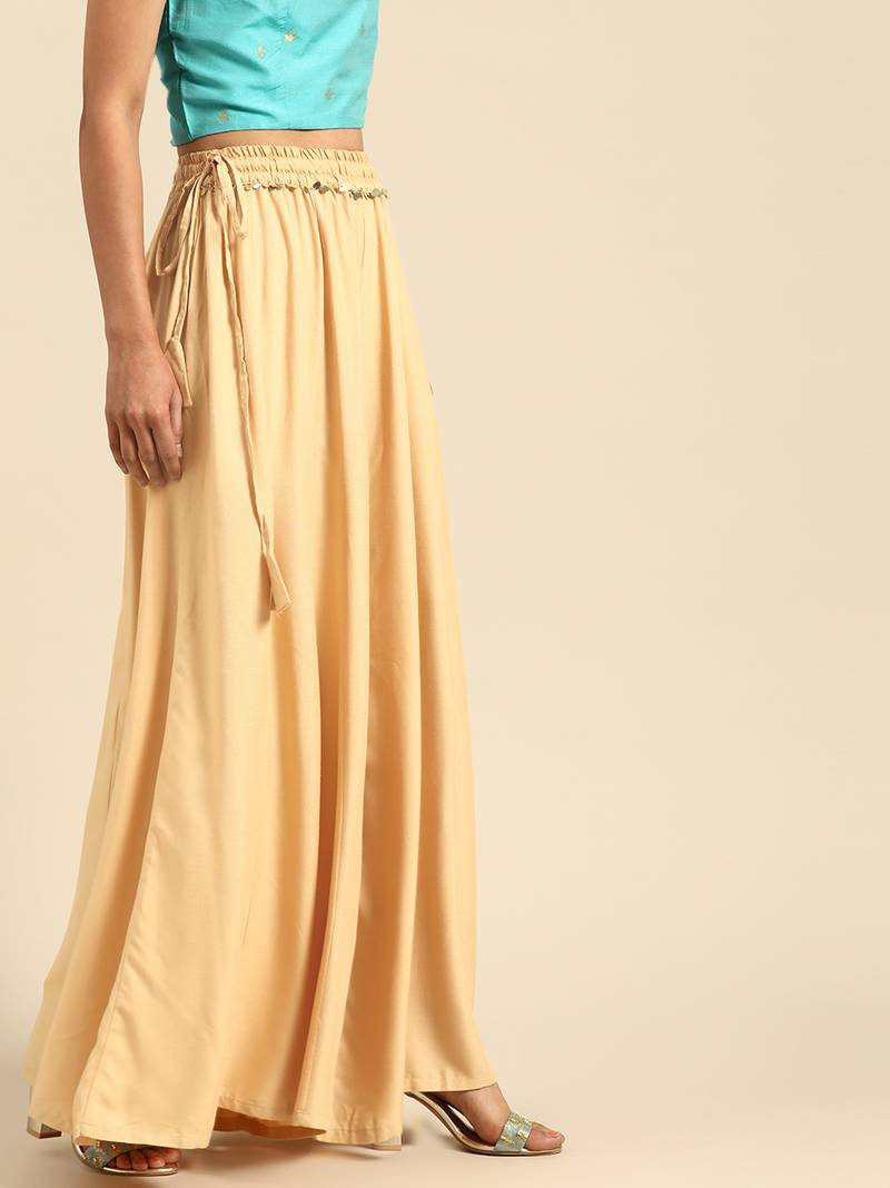 Tag 7 Beige rayon double flared palazzo