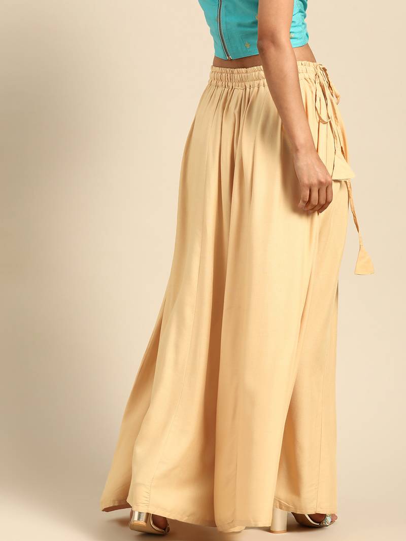 Tag 7 Beige rayon double flared palazzo