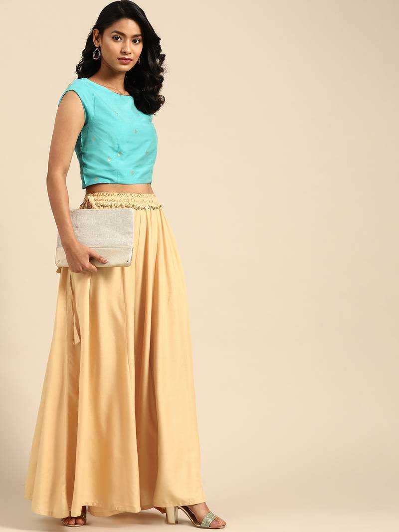 Tag 7 Beige rayon double flared palazzo