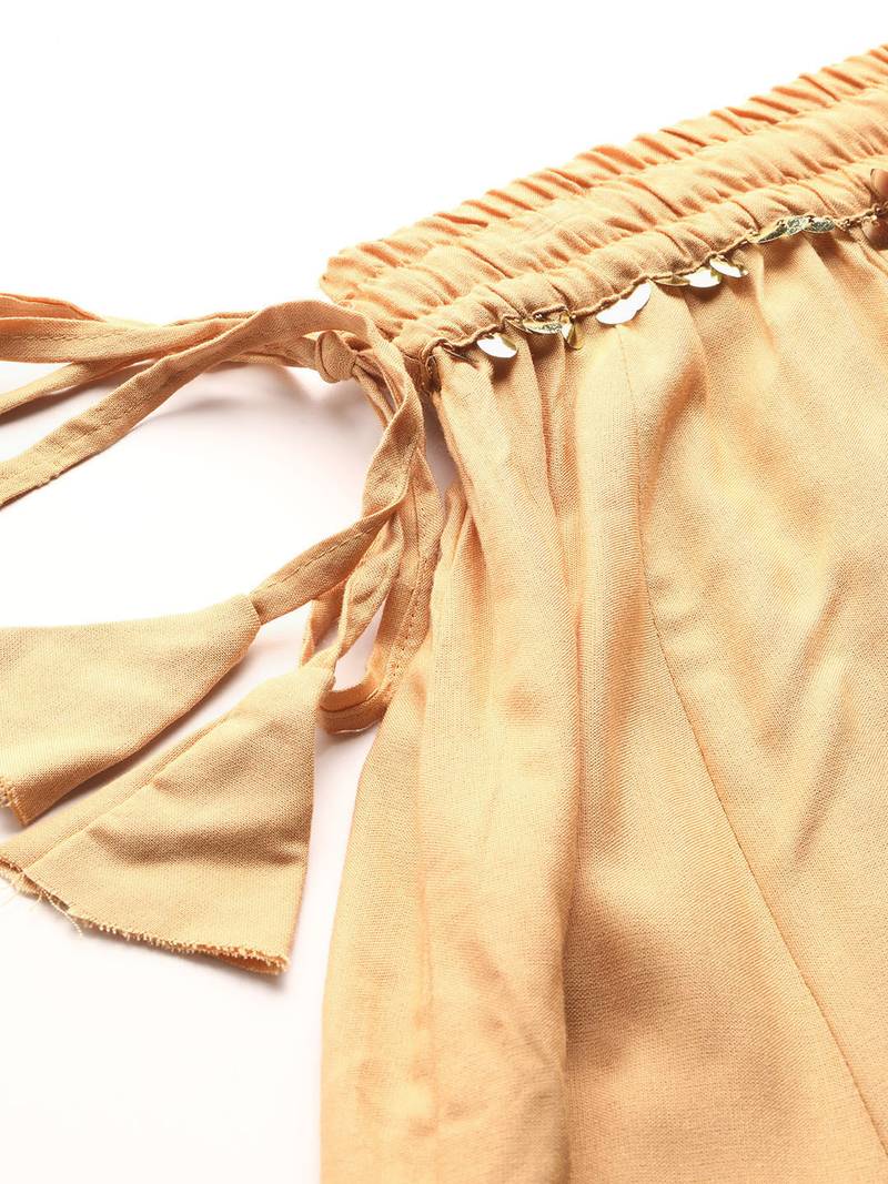 Tag 7 Beige rayon double flared palazzo