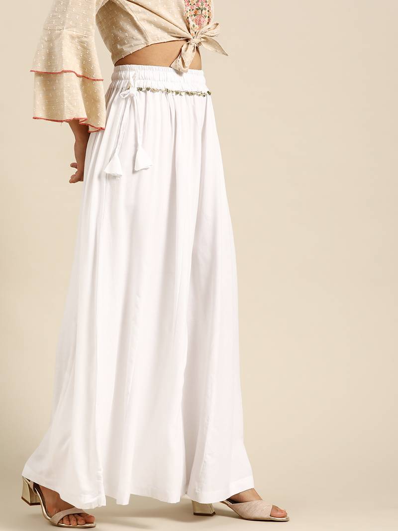 Tag 7 White rayon double flared palazzo