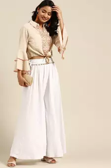 Tag 7 White rayon double flared palazzo