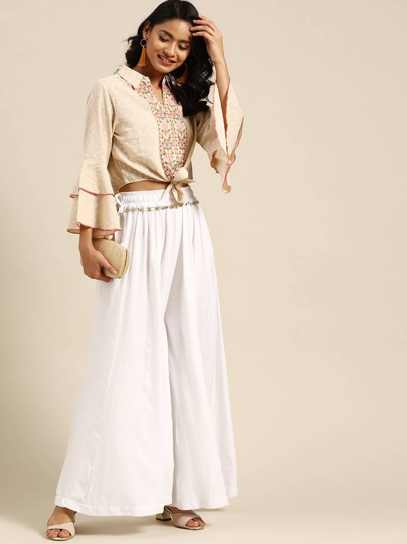 Tag 7 White rayon double flared palazzo
