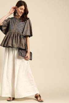 Tag 7 Off White rayon double flared palazzo