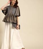 Tag 7 Off White rayon double flared palazzo