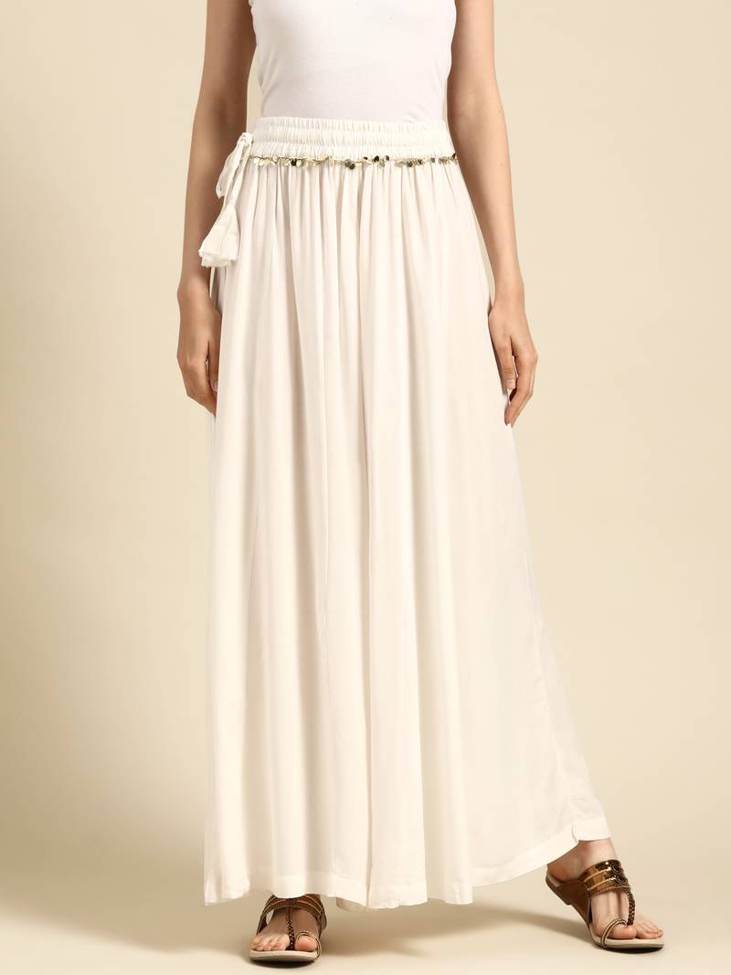 Tag 7 Off White rayon double flared palazzo